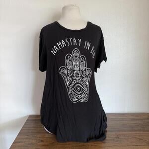Woman's Black Namastay In Bed Black Graphic Shirt Large